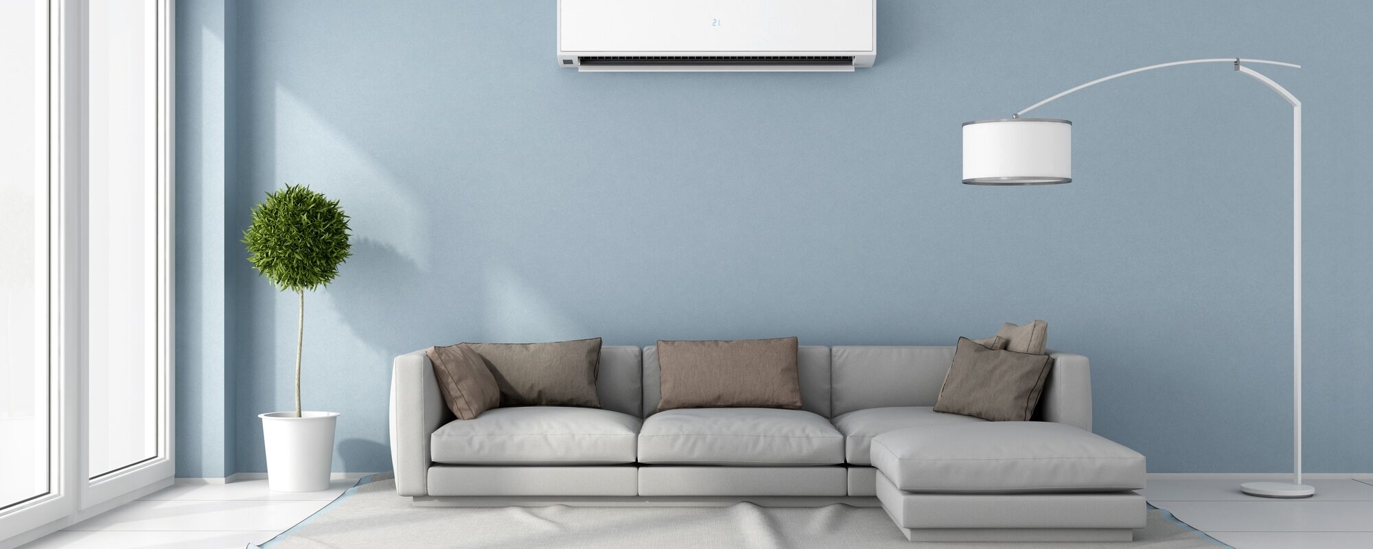 Multiple technicians installing air conditioners across a building